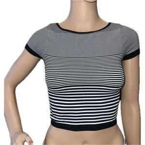 Bebe, Soft Crop Top, Black and White Stripes, Women’s Size Small